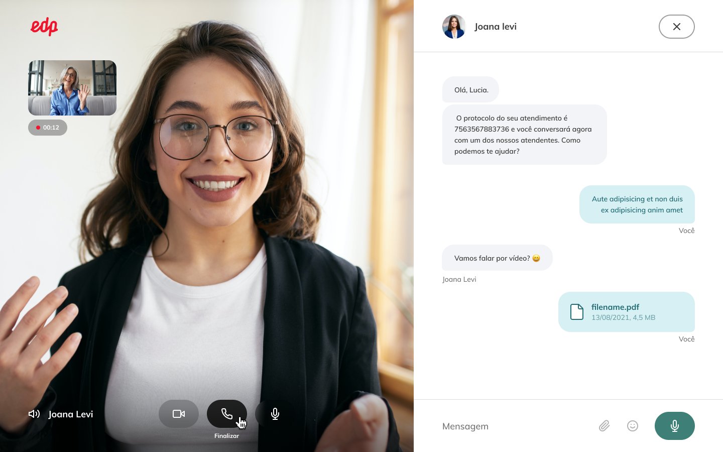 EDP video chat feature — digital customer service interface